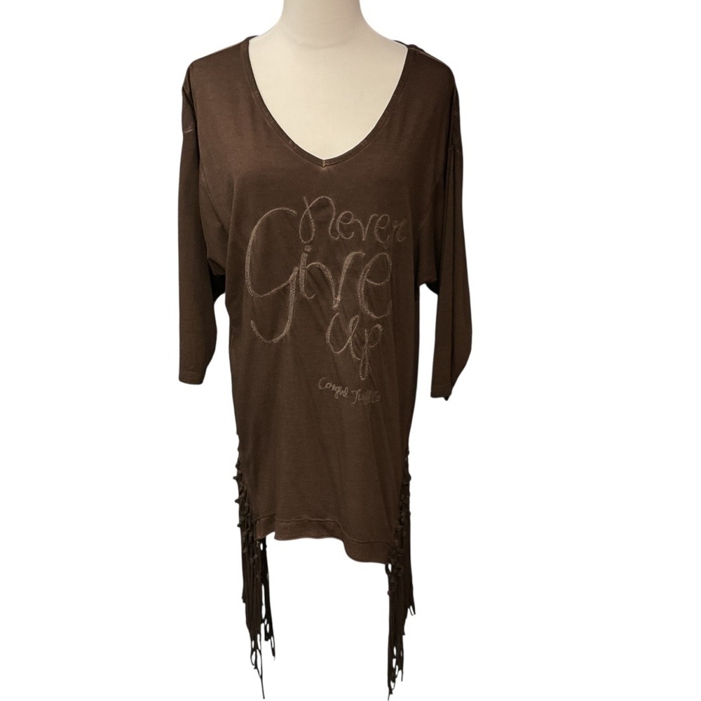 Cowgirl Tuff Women's V Neck Long Sleeve Rodeo Western Casual Top Brown Size‎ L